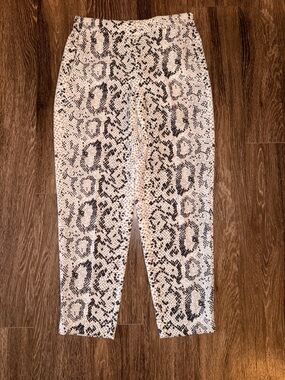 J. Crew White and Black Snake-Print Cropped Trousers